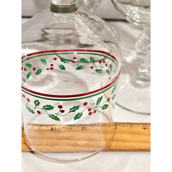 3 Arbys Christmas Bows Holly Water Wine Glasses 6.5" goblets 1980s bow stem - Picture 8 of 8